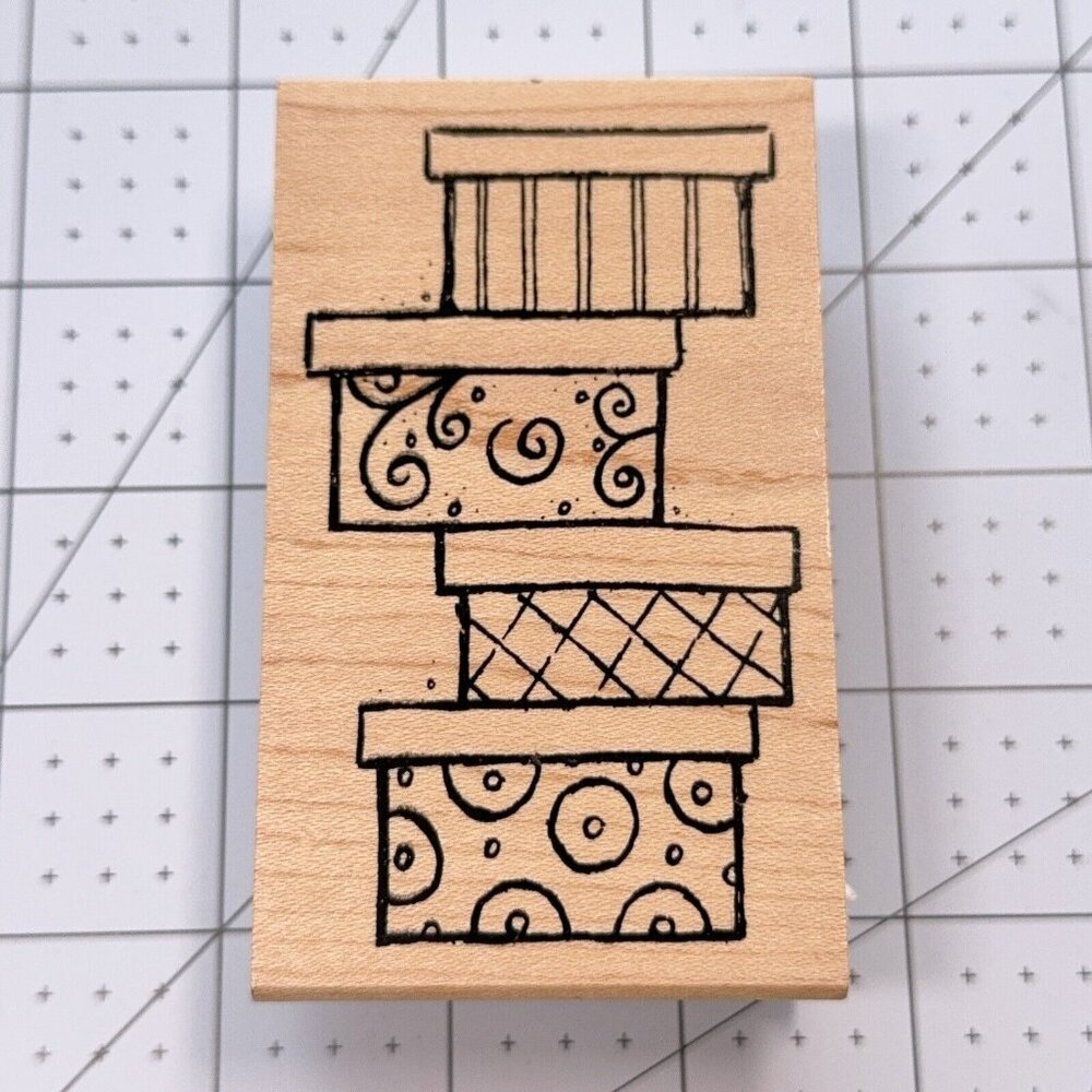 Fashion Hat Boxes Rubber Stamp Great Impressions Stacked Swirl Dot Diamond Craft